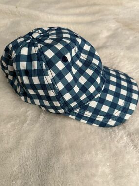 J. Crew Navy and White Gingham Baseball Cap